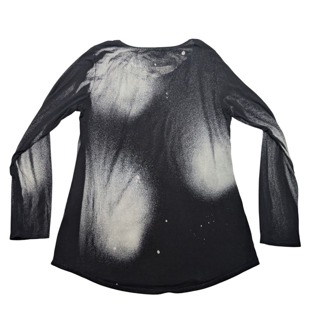Vocal Long Sleeve Top Womens L Black Acid Wash Rhinestone Edgy Boho - Picture 2 of 7